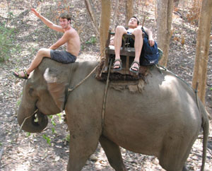 Kevin mounting an elephant in northern Thailand
