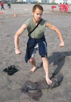 Kevin mounting a squid in La Serena, Chile